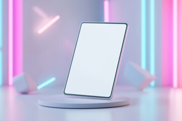 Poster - A modern tablet hovers in mid-air, featuring a blank screen