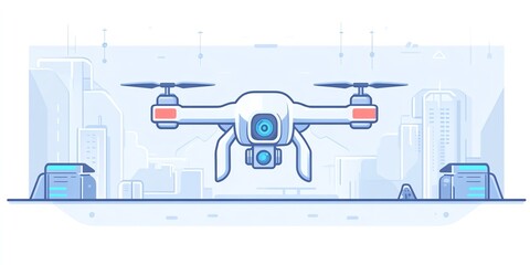 Poster - Drone Flying Over a Futuristic Cityscape With Advanced Technology and Tall Buildings