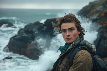 Poster - Capturing a solemn moment against the backdrop of ocean waves