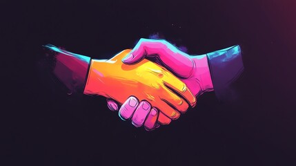 Poster - Colorful Handshake Symbolizes Partnership and Collaboration in a Dynamic Modern Setting