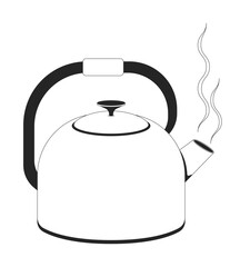 Poster - stove kettle with steam 2d line object. home comfort, kitchen essential, tea preparation. boiling wa