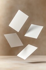 Poster - A collection of blank business cards hovers gracefully above a surface, accentuated by soft shadows