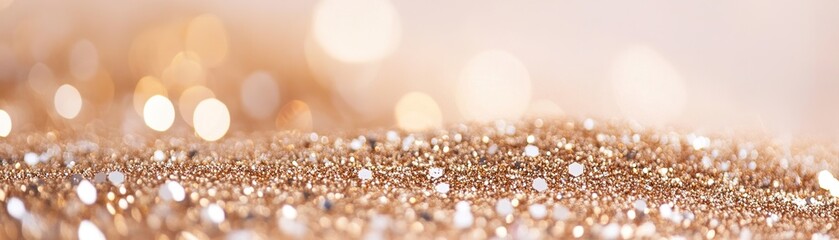 Poster - Warm golden hues create a soft focus, surrounded by shimmering glitter that reflects light beautifully. This background is perfect for showcasing text or graphics in a luxurious setting