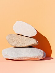 Poster - Minimalist Zen Balance Soft Pastel Stone Stack Showcasing Organic Sculptural Form - Contemporary Wellness Design and Mindful Aesthetic Experience