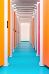 Poster - Geometric Digital Infrastructure Vibrant Minimalist Data Center Corridor Showcasing Cutting-Edge Tech Design, Innovative Architectural Perspective and Future-Forward Connectivity
