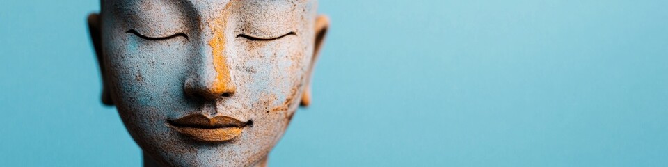 Poster - Mindful Minimalism Serene Bronze Buddha Sculpture in Tranquil Wellness Aesthetic - Digital Meditation and Holistic Self-Care Visual Content