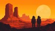 © Nowell Studio - Retro sci-fi illustration of astronauts exploring an alien desert landscape