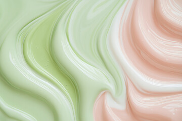 Poster - Swirled Colors: Abstract image of a dynamic swirl of pale green and pink hues, the textures and patterns of which creating a sense of smooth fluidity.