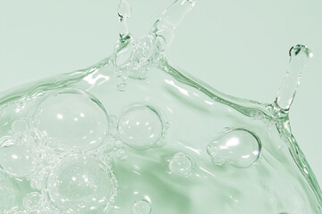 Poster - Liquid Symphony: A mesmerizing close-up of water droplets in motion, forming captivating bubbles and intricate patterns. The ethereal beauty of the liquid captured in a moment of pure elegance.