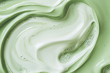 Poster - Creamy Green Swirls: An artistic macro shot features captivating swirls of a smooth, creamy, and textured green substance, reminiscent of skincare or cosmetic products.