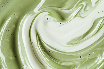 Poster - Swirling Matcha Elegance: An overhead close-up shot of matcha swirl and creamy mixture, depicting the beauty of organic forms and fluid movement.
