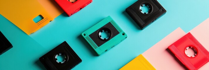 Poster - Nostalgic Analog Revival Vintage Cassette Tape Grid - Retro Audio Design Meets Modern Aesthetic for Creative Content and Millennial Merchandising