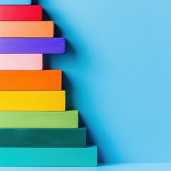 Poster - Vibrant Growth Strategy Rainbow-Hued Ascending Blocks Visualizing Innovative Business Progression, Minimalist Design for Dynamic Corporate Storytelling