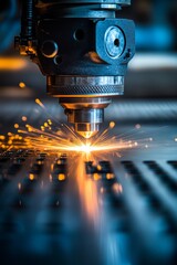 Poster - plasma cutting precision industrial laser carving metal with sparks in advanced manufacturing