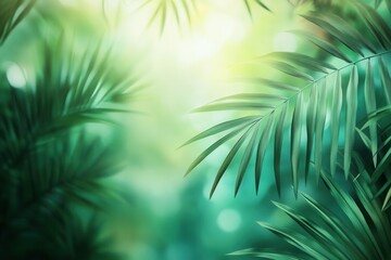 Poster - Vibrant tropical leaves create a fresh and adventurous atmosphere in a serene green and teal background