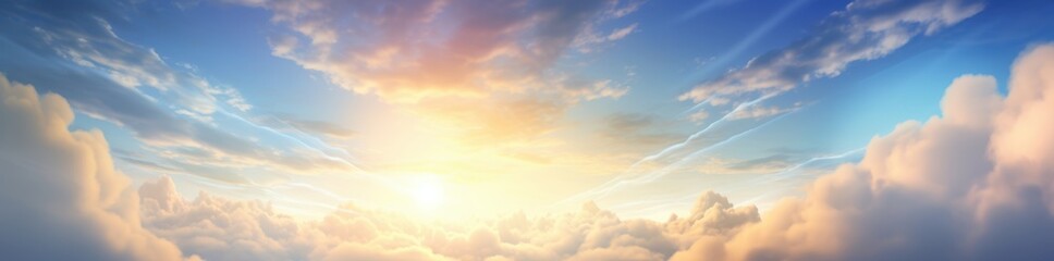heavenly sky with golden clouds at sunrise beautiful dreamy atmosphere vibrant sunbeams gentle light