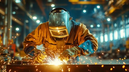 Poster - Skilled Welder in Shipyard, dedicated to precision metal joining and fabricating robust structural components amidst a dynamic and industrious work environment.