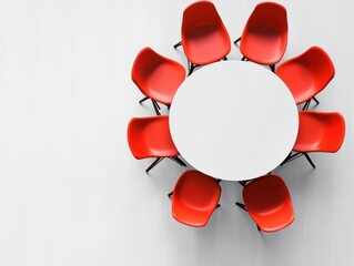 Poster - Minimalist Collaboration Hub Dynamic Red Ergonomic Chairs Transforming Corporate Learning with Innovative Circular Design - Next-Gen Professional Engagement Spaces