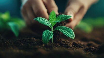 Aufkleber - Regenerative Growth Narrative Vibrant Green Seedling Emerging in Rich Soil - Sustainable Agriculture, Eco-Innovation, and Wellness Transformation Metaphor
