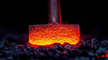 Poster - Blacksmith Craftsmanship, skilled artisan forging metal components in a minimalist workshop, showcasing heat and hammering techniques in a clean, uncluttered environment