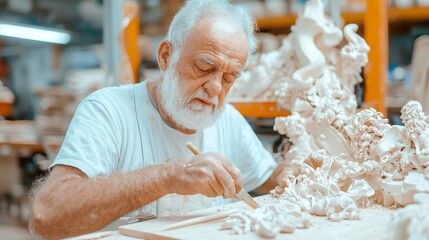 Poster - Tool and Die Maker at Work, crafting precision tools and molds in a clean, minimalist manufacturing environment with ample free space for focused craftsmanship