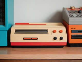 Poster - Nostalgic Retro Gaming Console Mockup Vintage Technology Aesthetic for Digital Creators, Millennial Pop Culture Marketing and Collectible Design Inspiration