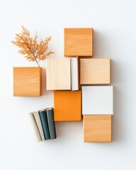 Poster - Modern Minimalist Shelving Design Geometric Modular Wood Storage Solution for Creative Workspace Organization and Contemporary Interior Styling