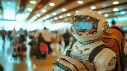 Poster - AI Travel Companion, innovative robot designed for seamless travel, offers smart assistance, enhances journey efficiency, ensures stress-free exploration and adventure.
