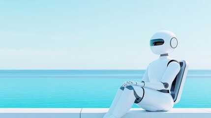 Poster - AI Travel Planner, Innovative robot designed to create personalized vacation strategies, minimalist aesthetic, clean lines, open space for seamless user interaction