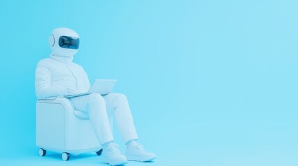 Poster - AI Travel Maestro, innovative robot for personalized travel experiences, minimalist design, uncluttered environment, promoting seamless journey planning and exploration