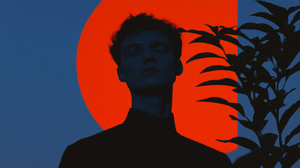Poster - Silhouette and Sunset: A striking portrait of a person is set against a backdrop of a vibrant sunset, with striking contrast that captures the interplay of light and shadow. 