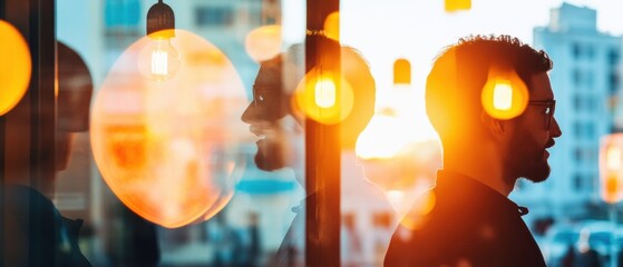 Aufkleber - Immersive Urban Connection Silhouetted Professionals in Dynamic Workplace Interaction - Hybrid Collaboration and Transparent Communication Aesthetic