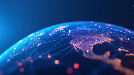 Poster - A vibrant digital representation of Earth, showcasing interconnected networks of lights illustrating global connectivity and technology.
