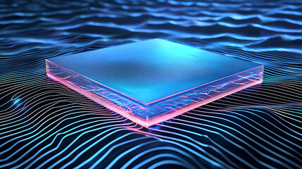 Fototapete - Visualizing future technology abstract digital chip virtual realm 3d render futuristic environment close-up view innovation concept