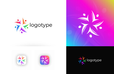 Aufkleber - Star human figures abstract logo, symbolizing unity, teamwork, diversity. Suitable for charities, social foundations, education, business branding, community projects. Colourful Vibrant vector logo