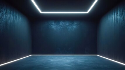Poster - A dark room with a blue wall and a white ceiling