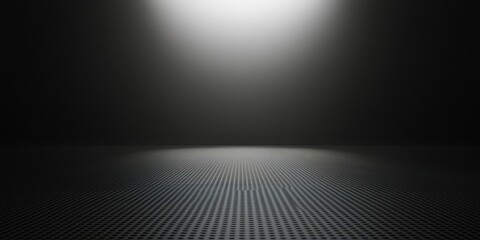 Poster - A black and white photo of a dark room with a white light shining on it