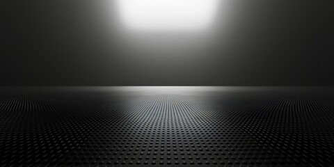Poster - A black and white photo of a dark room with a white light shining on the floor