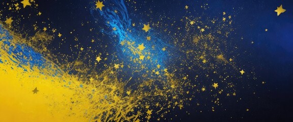 Wall Mural - abstract magic yellow, blue, and beautiful golden dust background