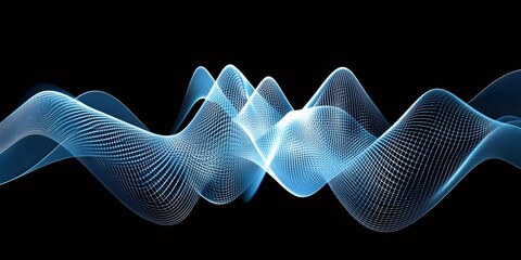 Aufkleber - Blue luminescent waves undulating across dark backdrop, digital fluid motion, graceful curving lines