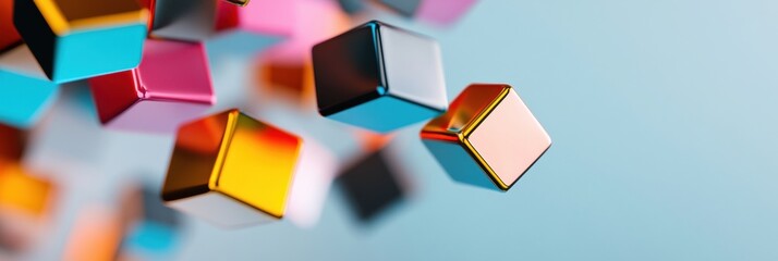Fototapete - Chromatic Blockchain Visualization Next-Gen Digital Infrastructure with Geometric Cubes Symbolizing Decentralized Network Architecture and Innovative Tech Connectivity