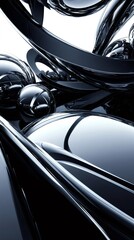 Poster - Metallic spheres and curved shapes intertwine in a futuristic abstract design