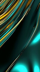 Aufkleber - Metallic golden and turquoise stripes flowing across reflective surface, generating sleek, fluid graphic design aesthetic