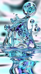 Poster - Artistic representation of splashing water creating bubbles and reflections with a turquoise and purple gradient