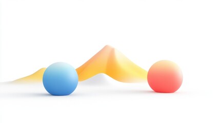 Poster - abstract 3d render with gradient spheres and geometric shape on white background.