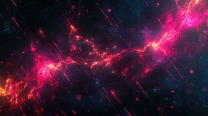 Wall Mural - electric pink nebula with meteor shower in deep space, abstract sci-fi background