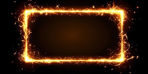 Wall Mural - a black background with a yellow frame with a lot of sparkles