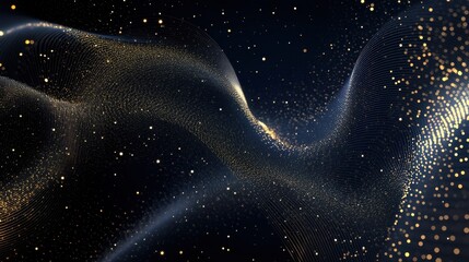 Poster - elegant dark blue and gold abstract background flowing waves of golden light particles.