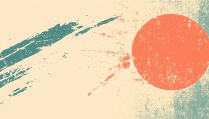 Poster - Abstract digital illustration with textured effects featuring an orange circle and teal brushstrokes against a cream background