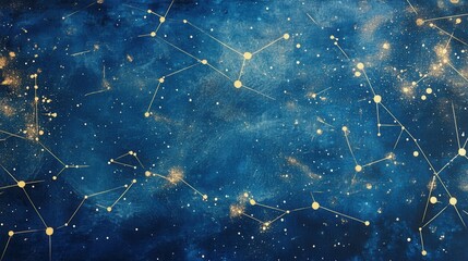 Wall Mural - abstract night sky constellations background dark blue galaxy with gold star patterns